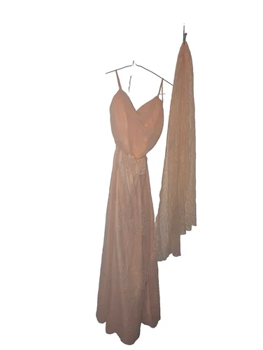 Peach Lace Halter Chiffon Dress Gown Size 12 Gown w Shawl