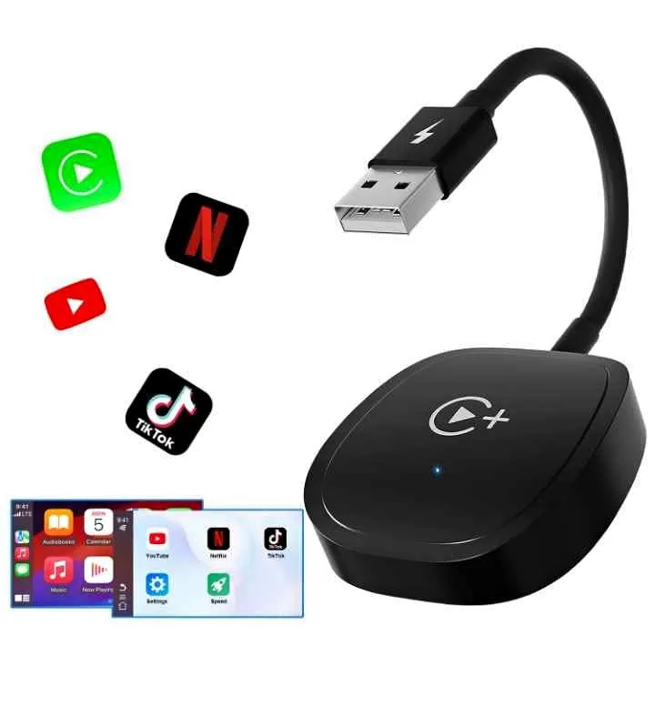 Adaptador inalámbrico CarPlay, adaptador con Netflix, YouTube y thumbnail