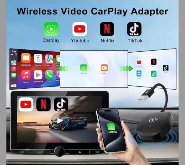 Adaptador inalámbrico CarPlay, adaptador con Netflix, YouTube y image indicator(2)