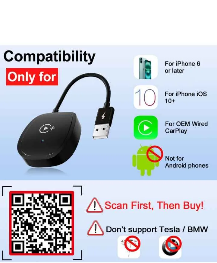 Adaptador inalámbrico CarPlay, adaptador con Netflix, YouTube y image indicator(3)