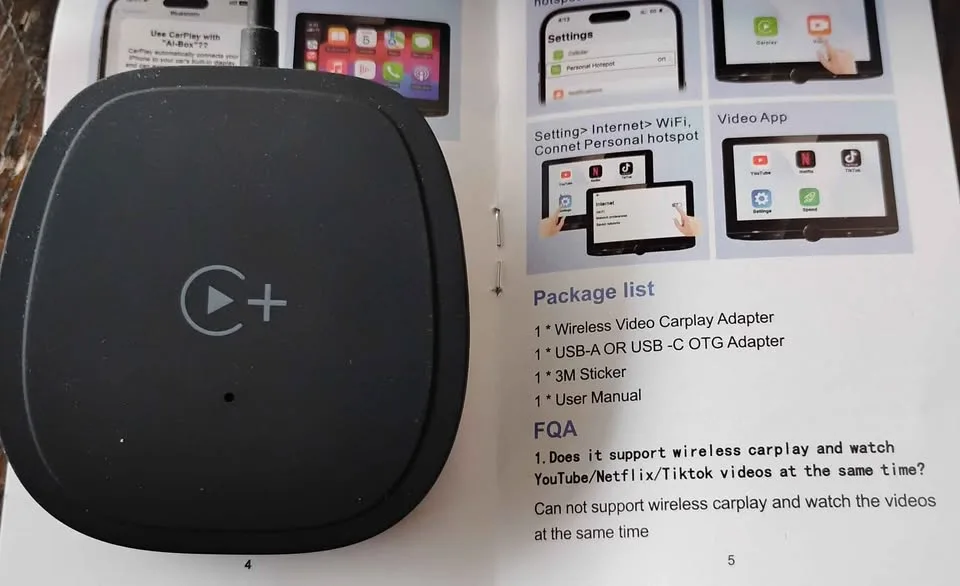 Adaptador inalámbrico CarPlay, adaptador con Netflix, YouTube y image indicator(7)