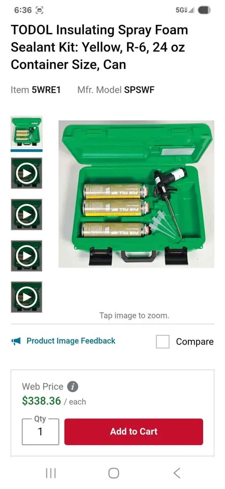 TODOL Insulating Spray Foam Sealant Kit: Yellow, R-6, includes 3 image indicator(3)
