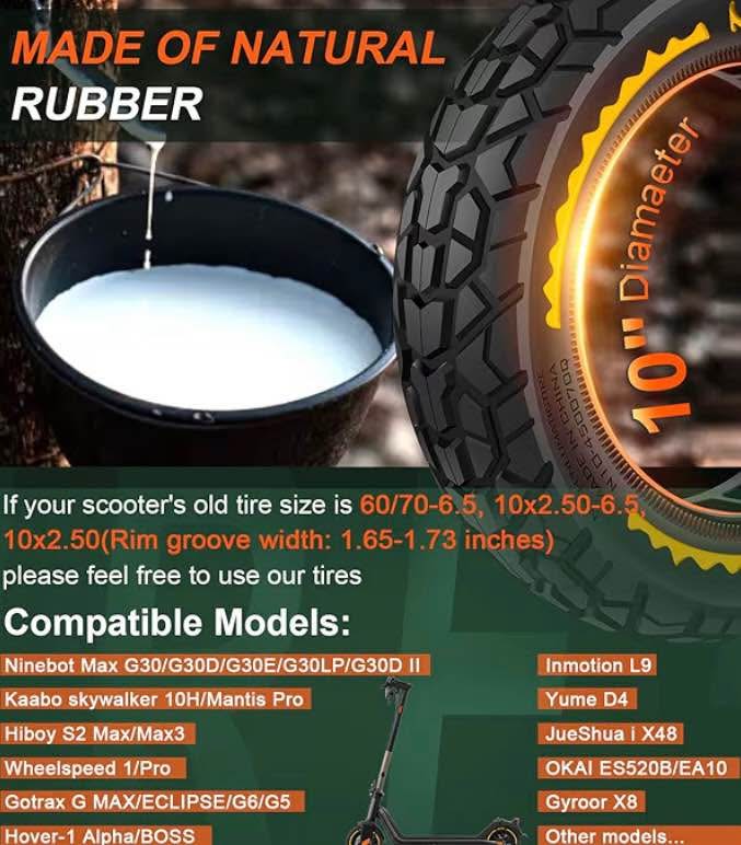 BANGTING 2PCS 60/70-6.5 Scooter Tire Tubeless, 10x2.5 inch Front - photo 5