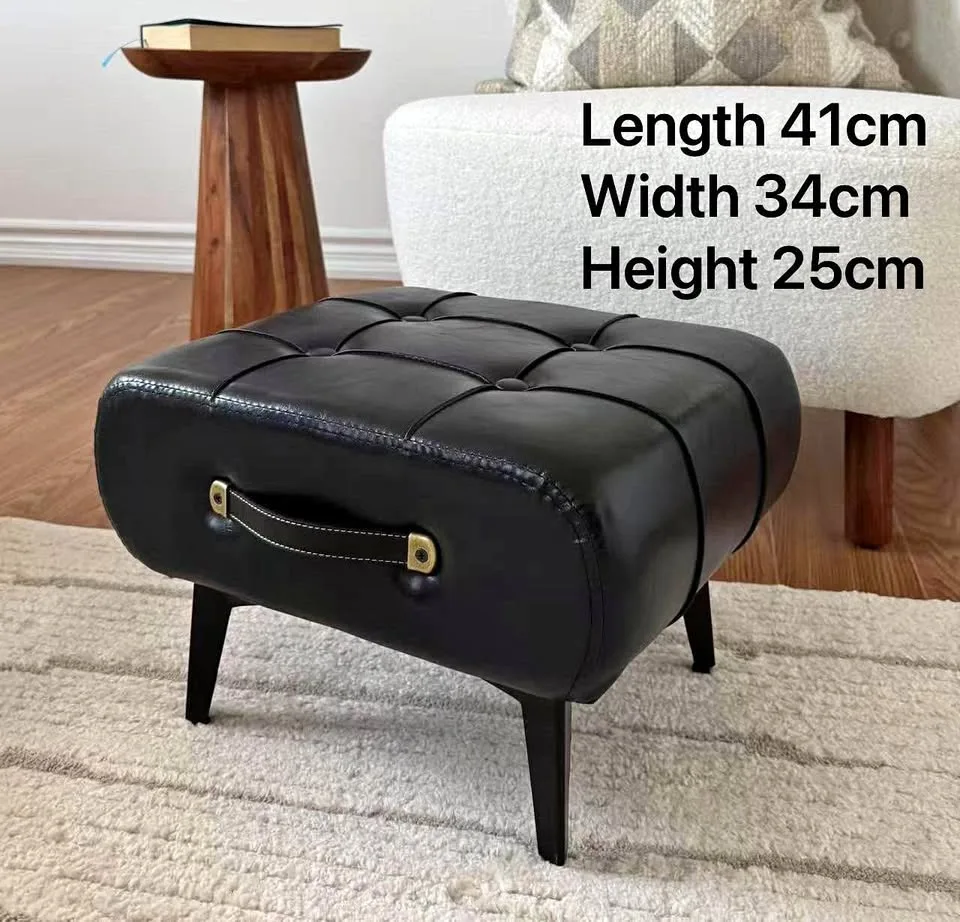 Black Faux Leather Ottoman