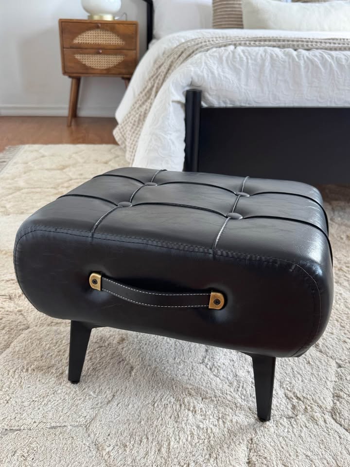 Black Faux Leather Ottoman - photo 2