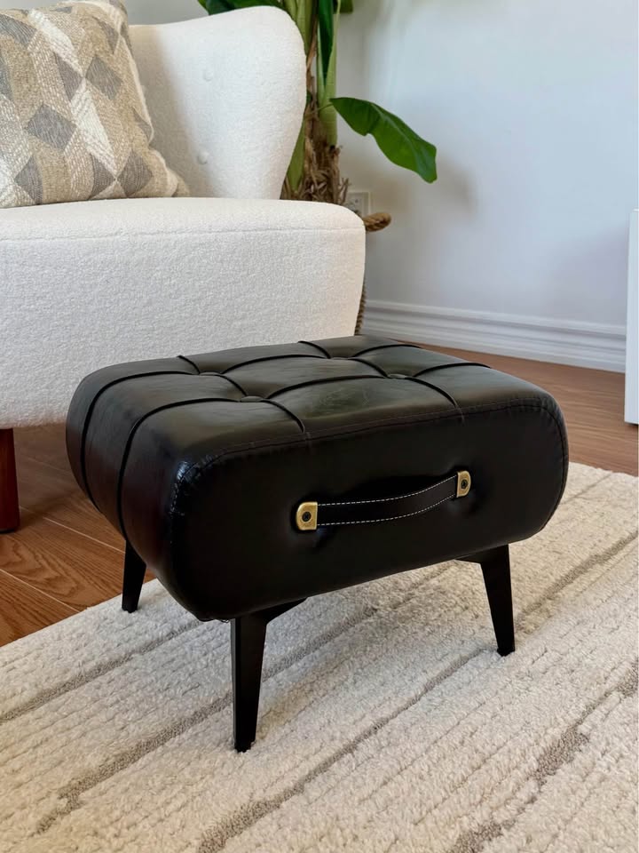 Black Faux Leather Ottoman - photo 3
