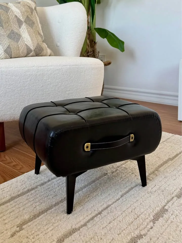 Black Faux Leather Ottoman image indicator(3)