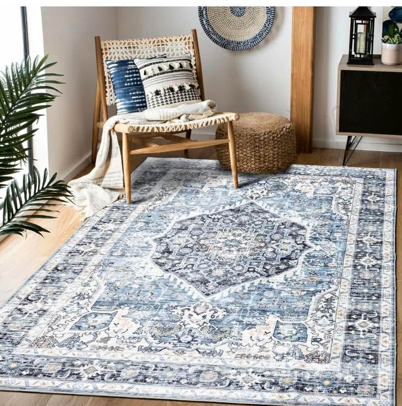 Area Rug 5×7, Vintage Boho Rug,Ultra-Soft Low Pile, Washable, No