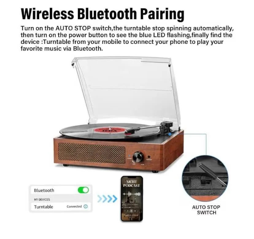 Record Player for Vinyl with 2 Build-in Speakers LP Vinyl Player image indicator(3)