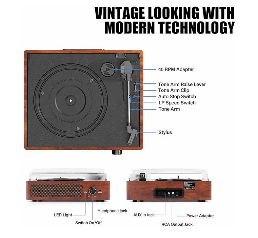Record Player for Vinyl with 2 Build-in Speakers LP Vinyl Player - photo 5