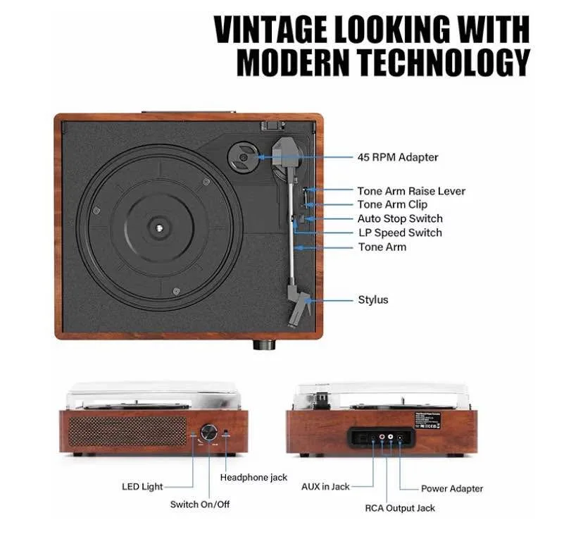 Record Player for Vinyl with 2 Build-in Speakers LP Vinyl Player image indicator(5)