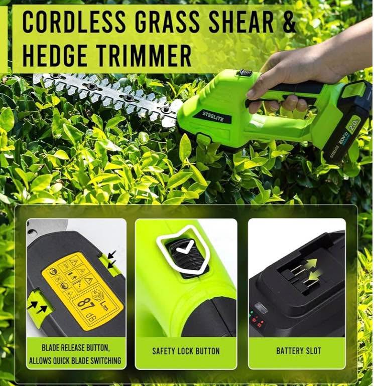 STEELITE Hedge Trimmer Cordless, 21V Electric Mini Grass Trimmer - photo 5