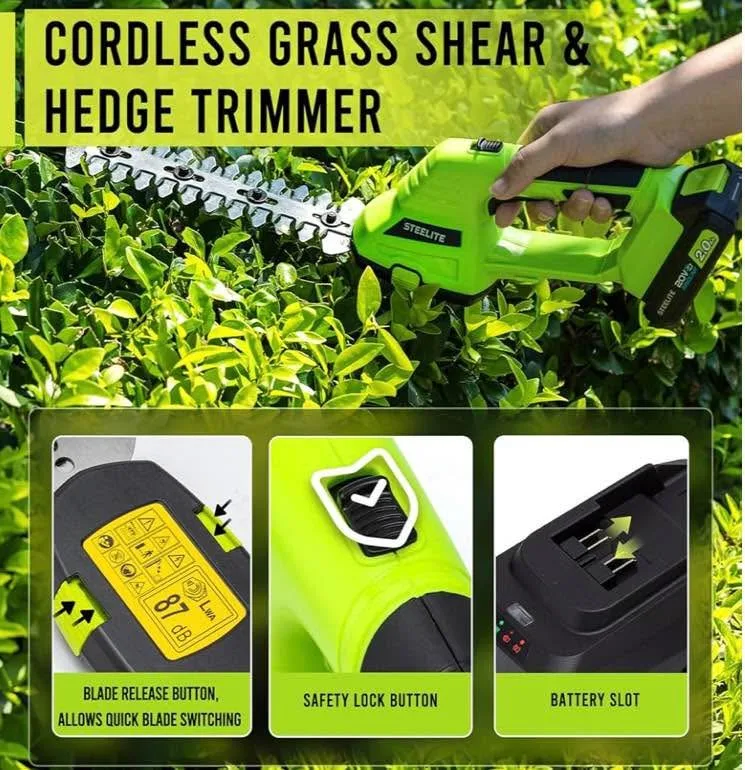 STEELITE Hedge Trimmer Cordless, 21V Electric Mini Grass Trimmer image indicator(5)