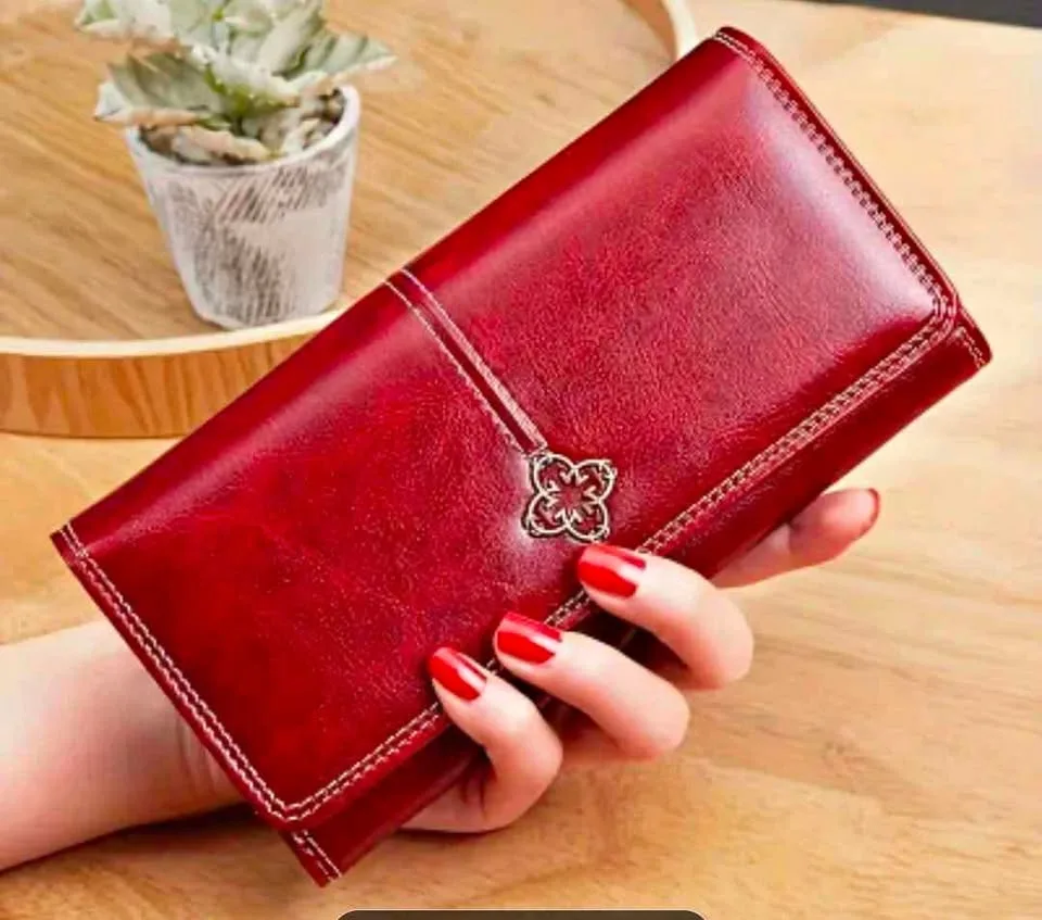 Brand new vintage red slim bifold design women wallet thumbnail