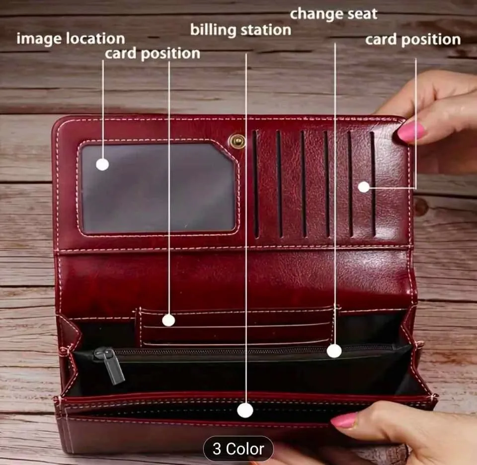 Brand new vintage red slim bifold design women wallet image indicator(3)