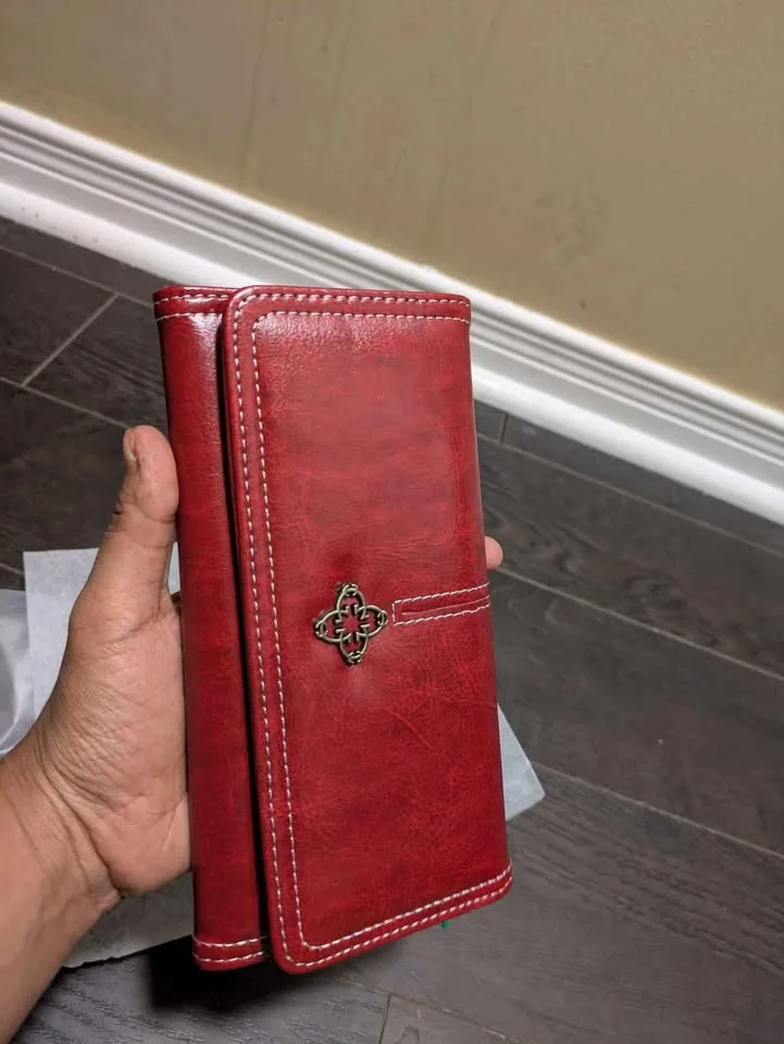 Brand new vintage red slim bifold design women wallet image indicator(4)