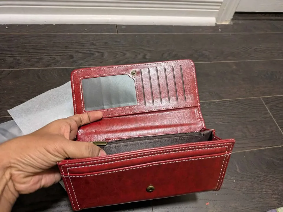 Brand new vintage red slim bifold design women wallet image indicator(6)