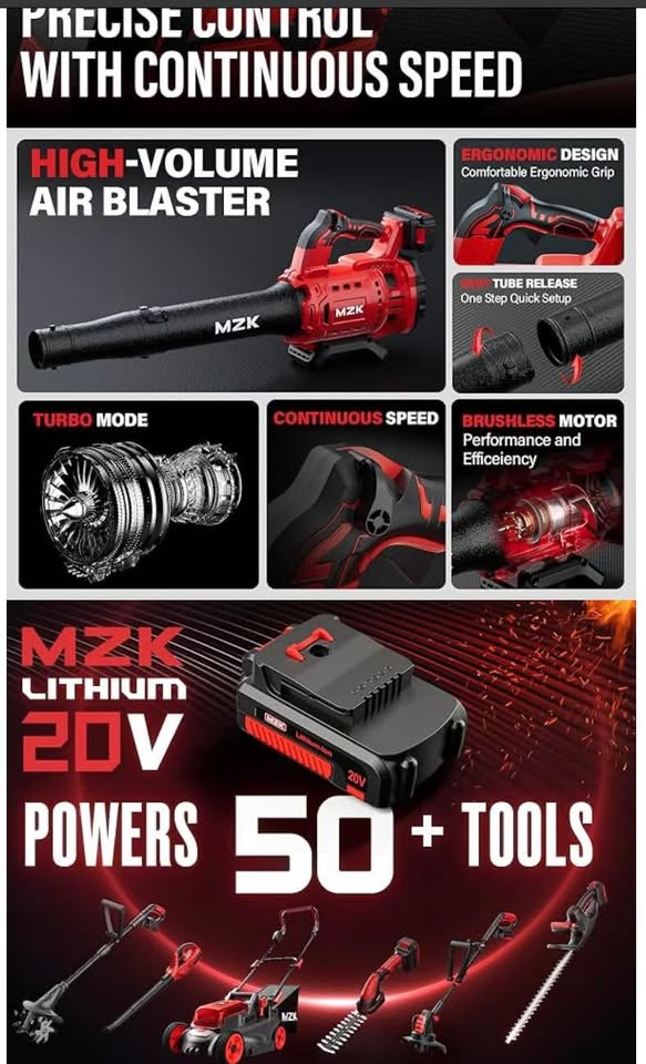 MZK 20V Brushless Leaf Blower, 600CFM Electric Cordless Leaf Blo - photo 4