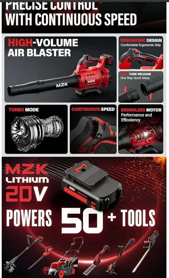 MZK 20V Brushless Leaf Blower, 600CFM Electric Cordless Leaf Blo image indicator(4)