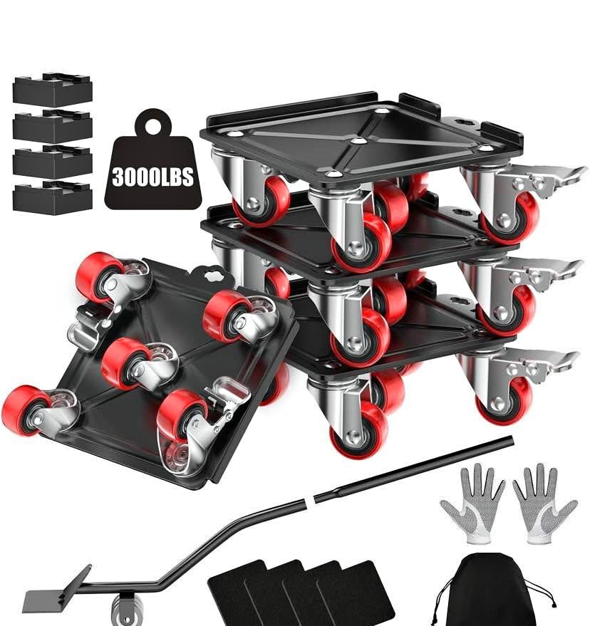Heavy Duty 3000LBS Furniture Dolly & Movers with 5 Wheels & Brak