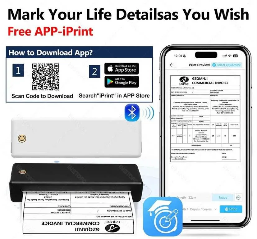 Portable Printer Inkless for Travel Home - Wireless Thermal Prin image indicator(4)