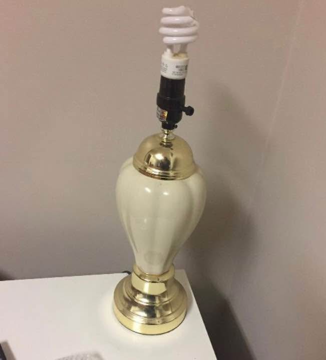 Beige Ceramic Standard Light Bulb Bedside Table Lamp with Off-Wh - photo 4