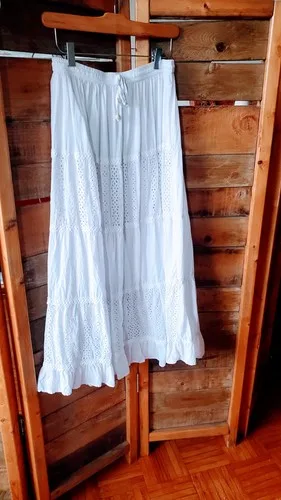 Womens Small Skirt, 100% Cotton Midi, Off-White Floral, Fiori