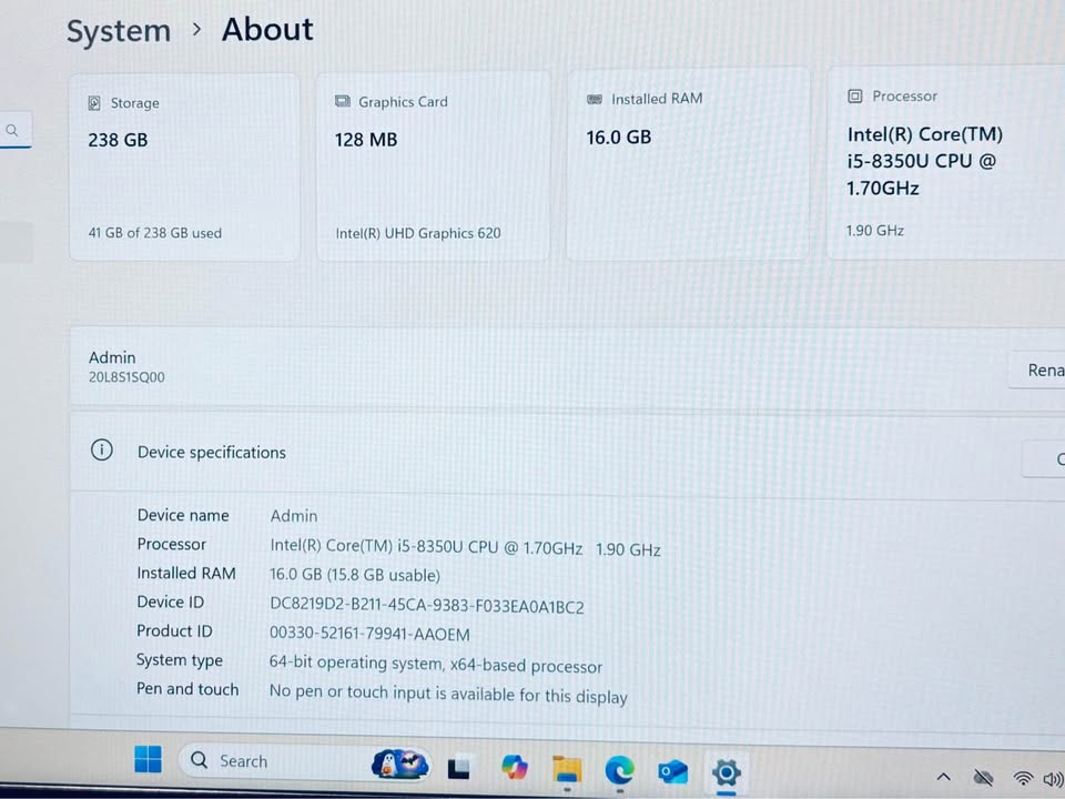 Lenovo T480S 14” Core i5-8350u 16GB 256GB SSD Windows 11 Pro - photo 5