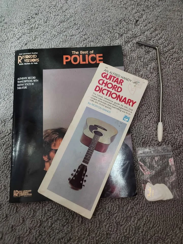 Guitar set: Wall mount, strap, books, picks, case and Whammy bar image indicator(6)