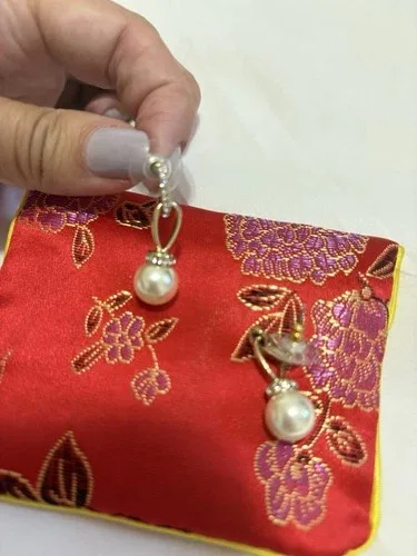 Yellow gold toned pearl earrings thumbnail