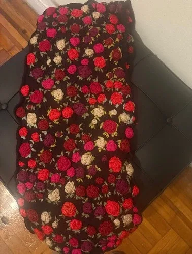 Handmade Wool Scarf With Flowers thumbnail