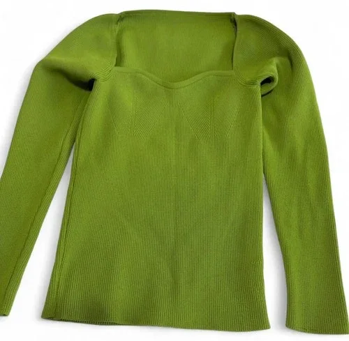 Green ribbed long sleeve top, size S thumbnail