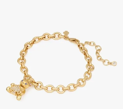 KATE SPADE Oh What Fun Spade Teddy Bear Charm Bracelet GOLD NWTs thumbnail