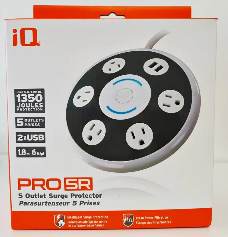 5-Outlet Surge Protector Power Bar with 2 USB Ports