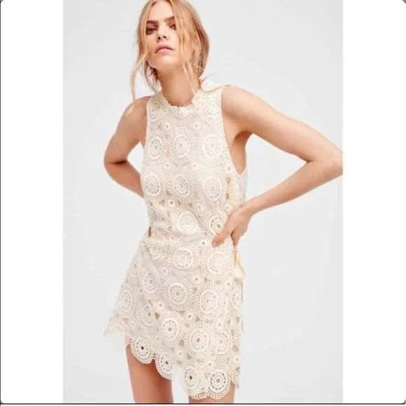 ✨ Free People Ivory Crochet Mini Dress ✨ thumbnail