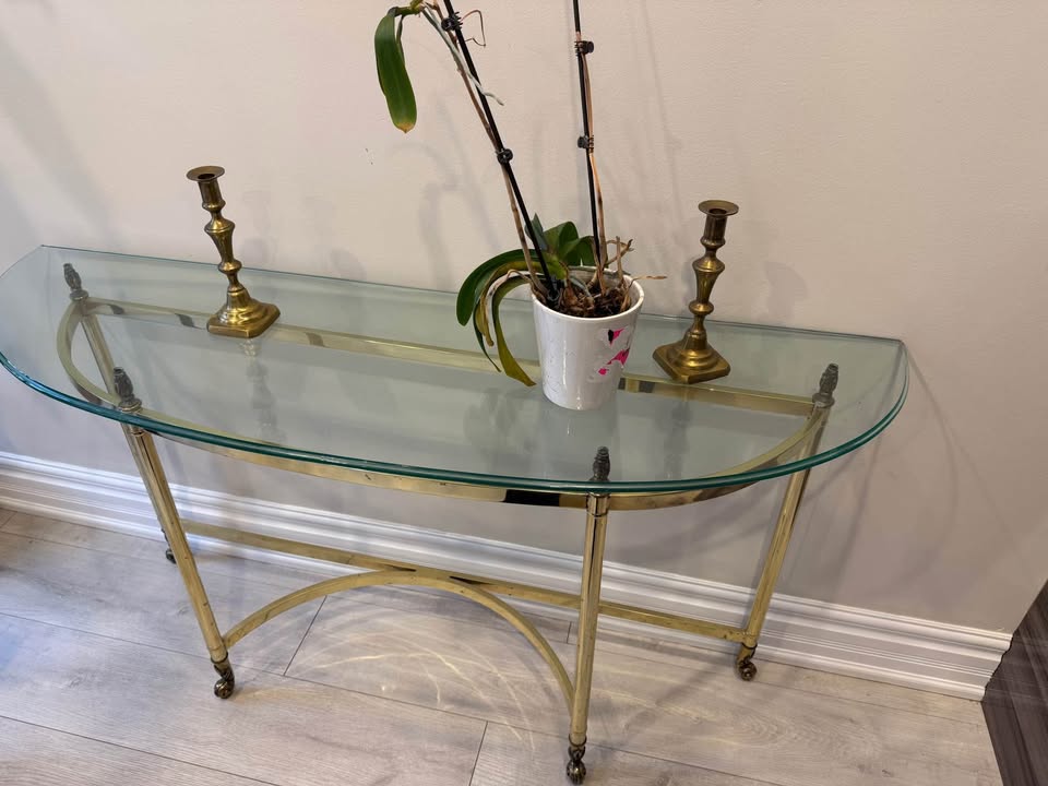 MOVING SALE- vintage brass & glass console table - 54" - photo 2