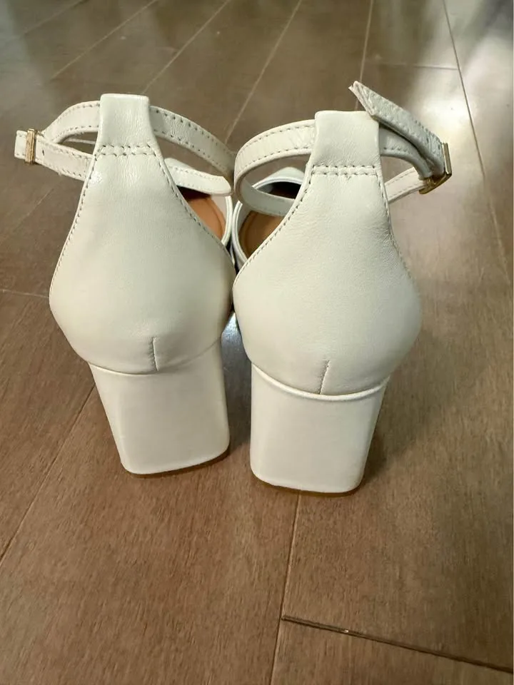 Aldo metallic white Jan ankle strap block heels- size 7.5 image indicator(4)