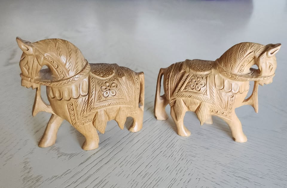 Matching Pair of Carved Wooden Horses - photo 2