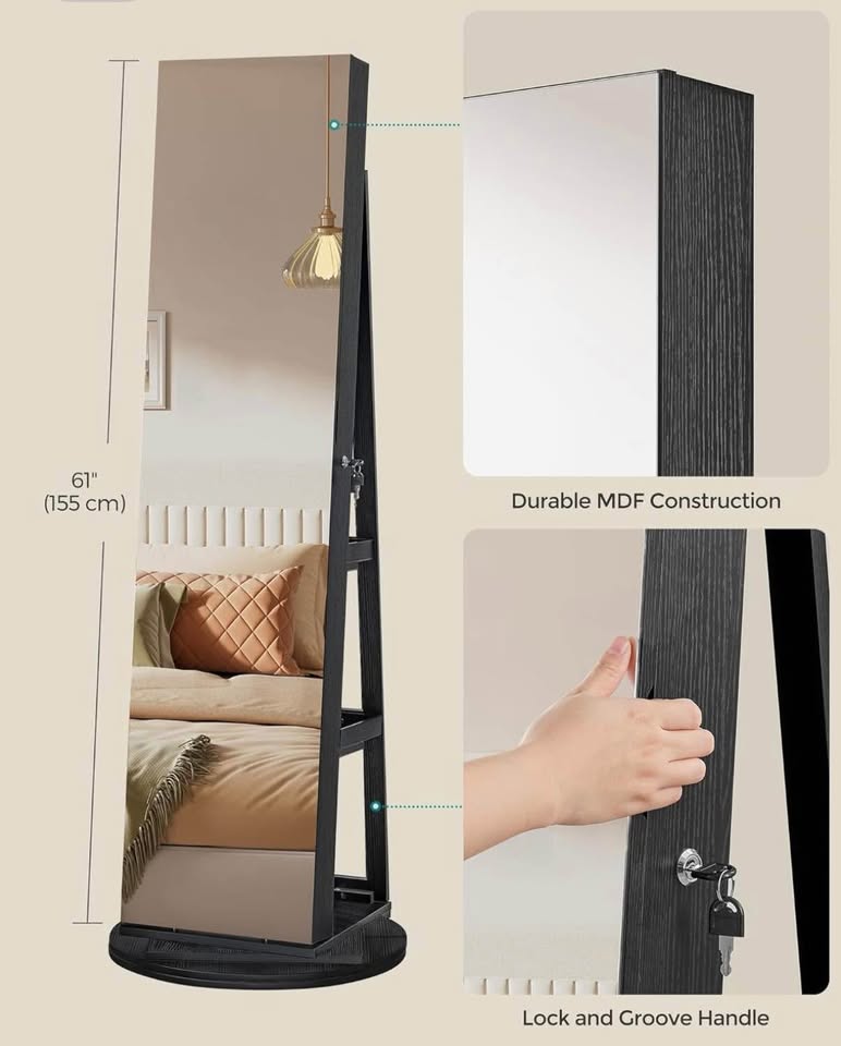 SONGMICS 360° Swivel LED Mirror Jewelry Cabinet – Lock - photo 5