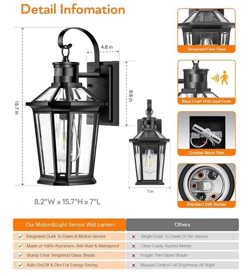 Modern Outdoor Wall Lights – 2-Pack Motion Sensor - photo 2