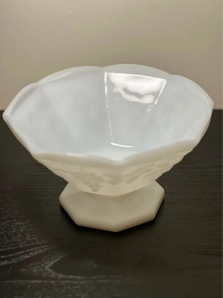 Anchor Hocking Milk Glass Pedestal Bowl Grapevine Design image indicator(2)