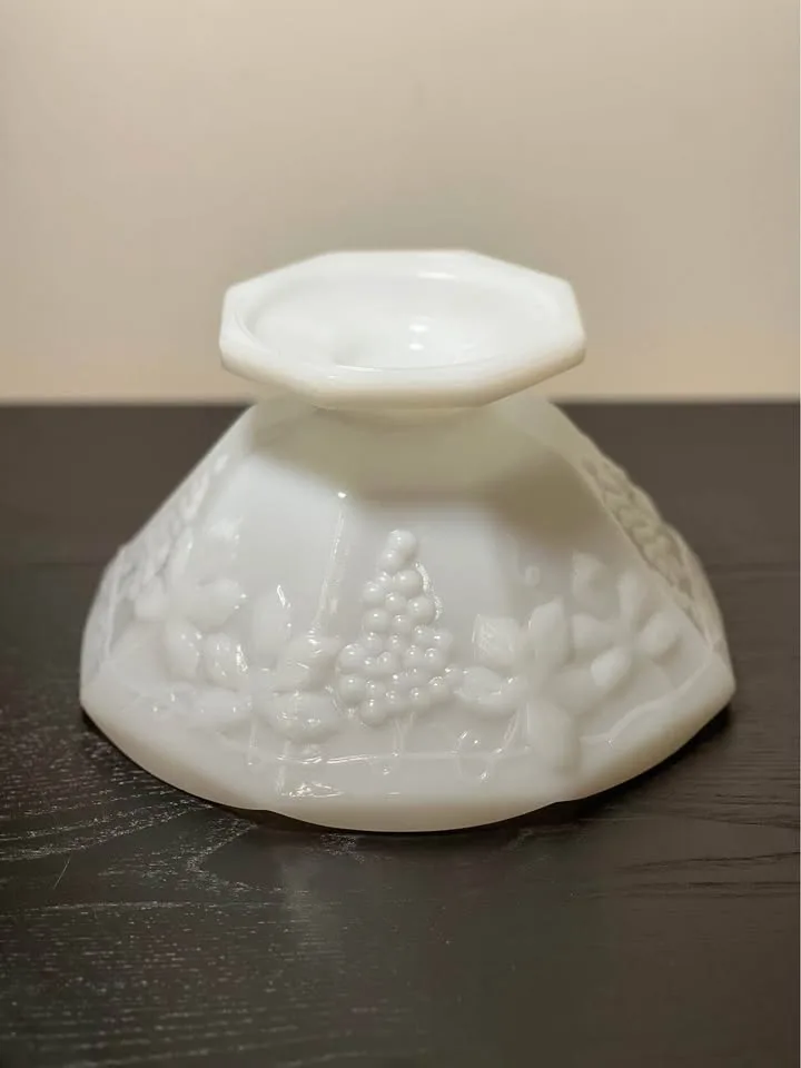 Anchor Hocking Milk Glass Pedestal Bowl Grapevine Design image indicator(4)