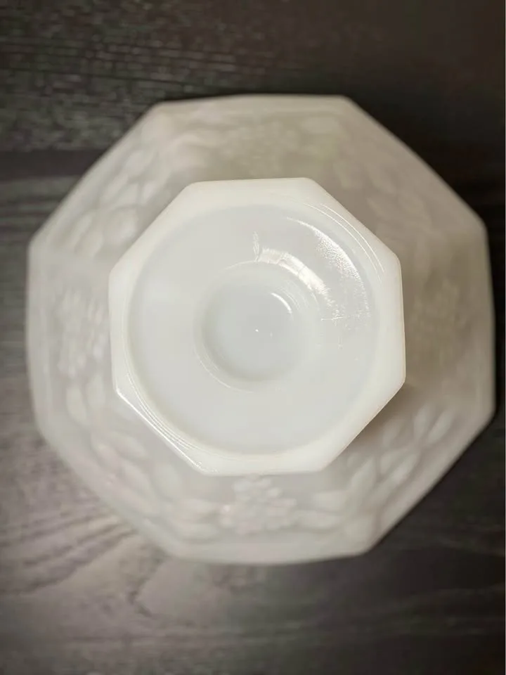 Anchor Hocking Milk Glass Pedestal Bowl Grapevine Design image indicator(6)