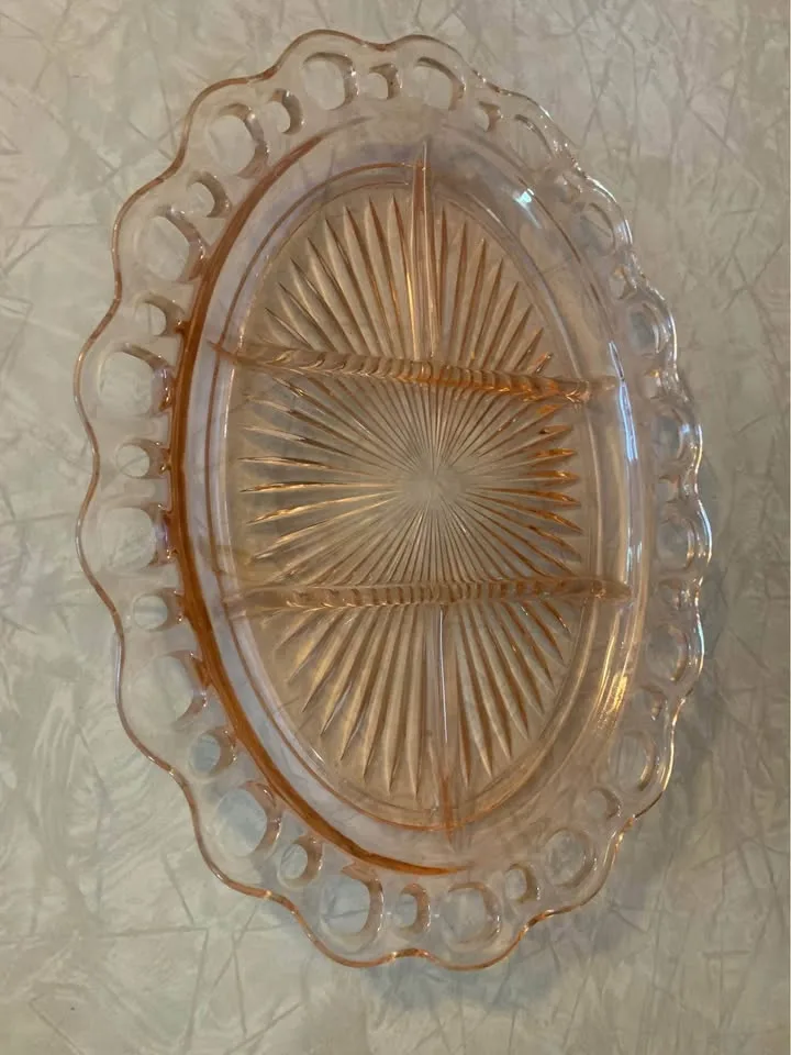 Pink depression glass serving tray image indicator(2)