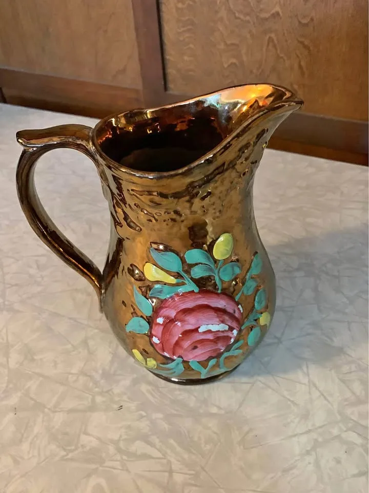 Copper lustre ware milk pitcher