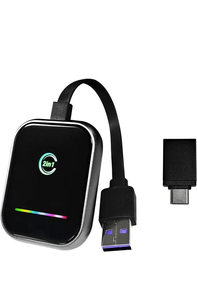2-in-1 Wireless Carplay Adapter for iPhone & Android, Converts W