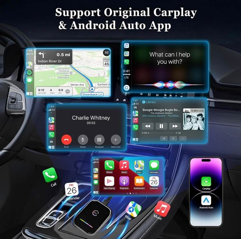 2-in-1 Wireless Carplay Adapter for iPhone & Android, Converts W - photo 2