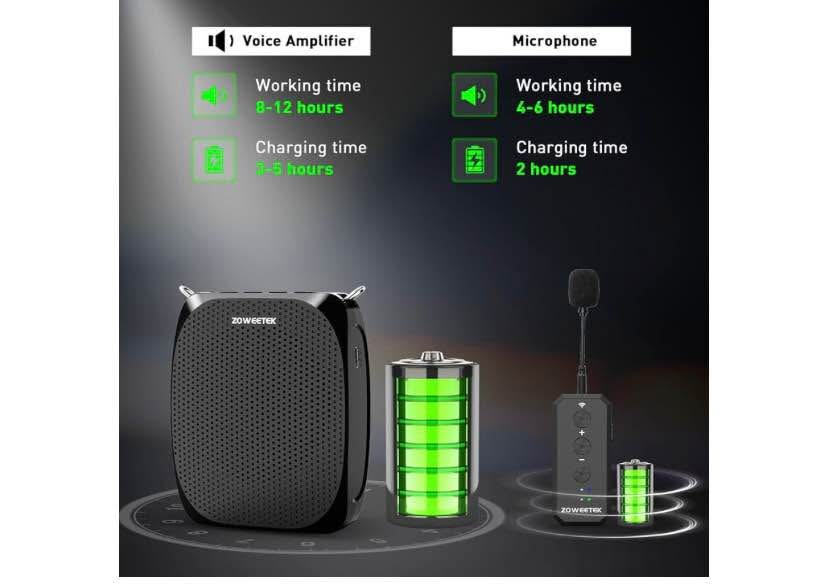 ZOWEETEK Voice Amplifier with Wireless Lavalier Microphone for T - photo 2