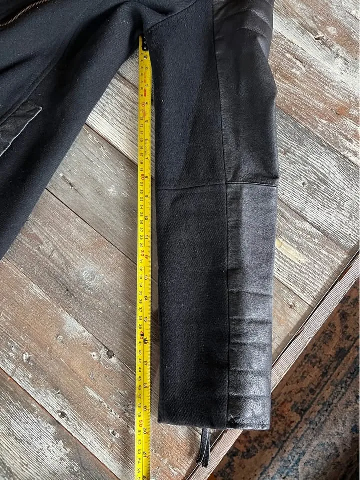 Ellos Moto Coat Jacket Black Wool & Faux Leather Sz 12 image indicator(4)
