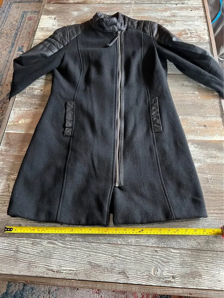 Ellos Moto Coat Jacket Black Wool & Faux Leather Sz 12 image indicator(5)